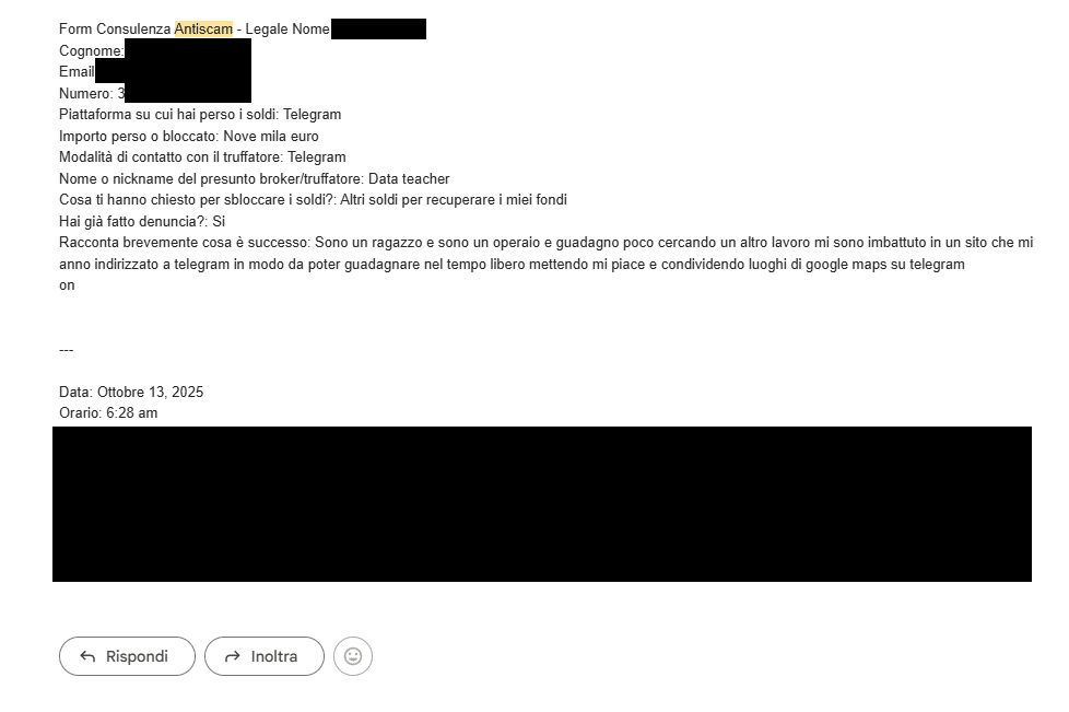 Richiesta di aiuto ricevuta: Il lavoretto su Telegram